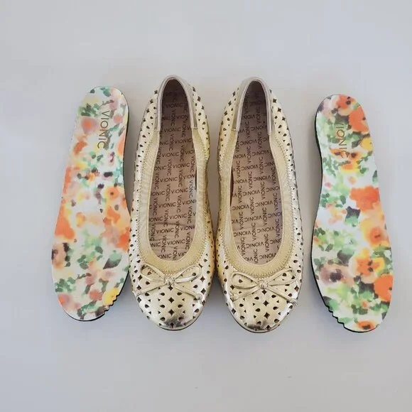 Vionic Spark Surin Gold Leather Slip On Cutout Arch Support Ballet Flats Size 8 - Picture 8 of 15